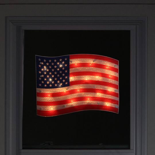 17" Holographic Lighted American Flag Window Silhouette Decoration